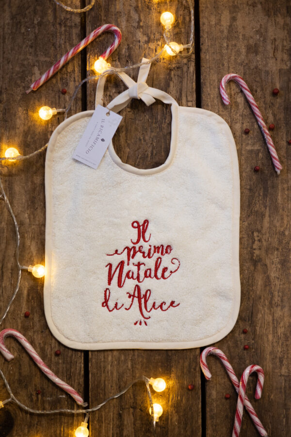 Bavaglino personalizzato con nome "Il primo Natale di..."